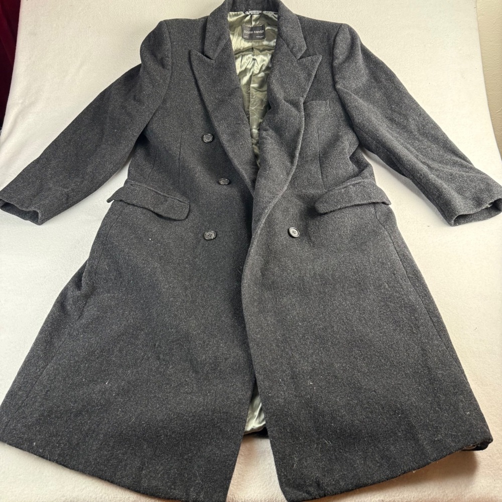 Vintage Pierre Cardin Men's Charcoal Grey 100% Pure Wool Overcoat